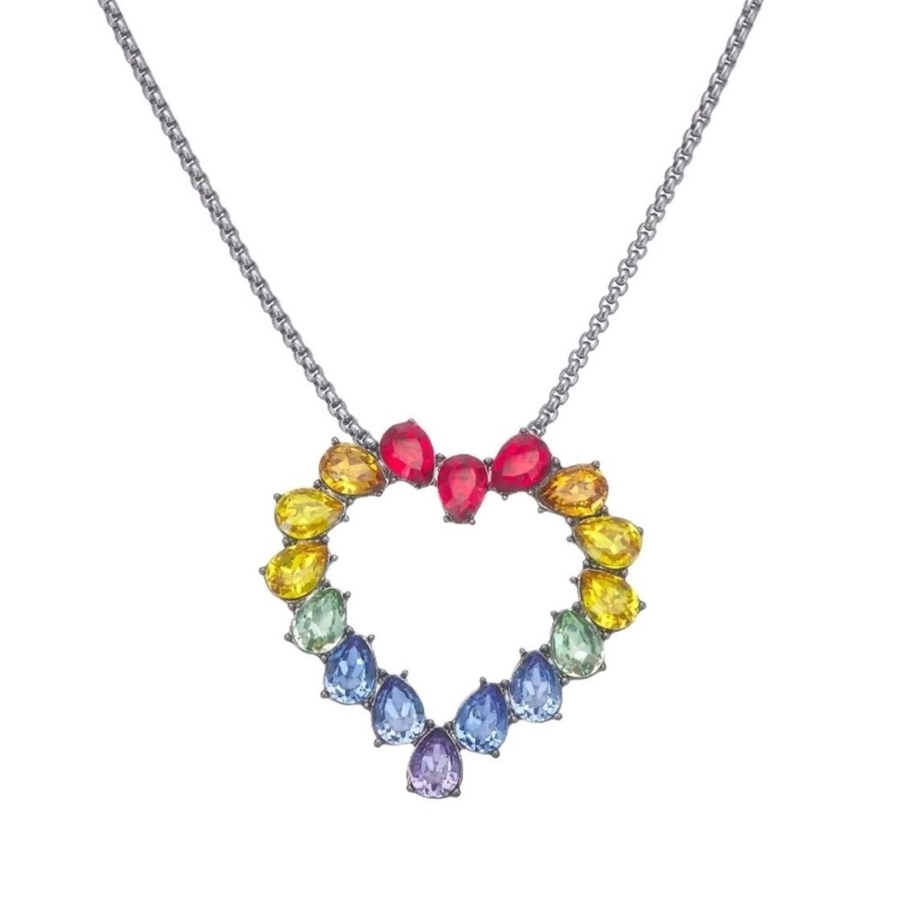Simply Vera Wang Silver Tone Rainbow Crystal Heart Pendant Necklace Love Gift
